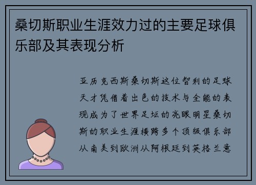 桑切斯职业生涯效力过的主要足球俱乐部及其表现分析
